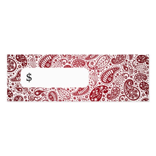 Professional Price Tag Fashion Paisley Red Business Card (front side)