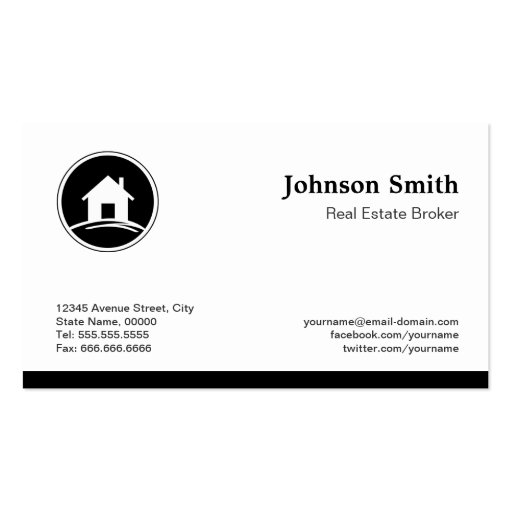 Professional Real Estate Broker Simple Black White Business Cards (back side)