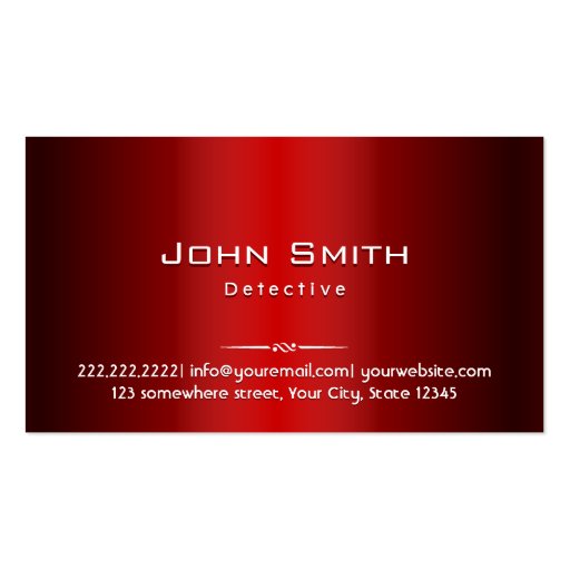Professional Red Metal Detective Business Card (front side)