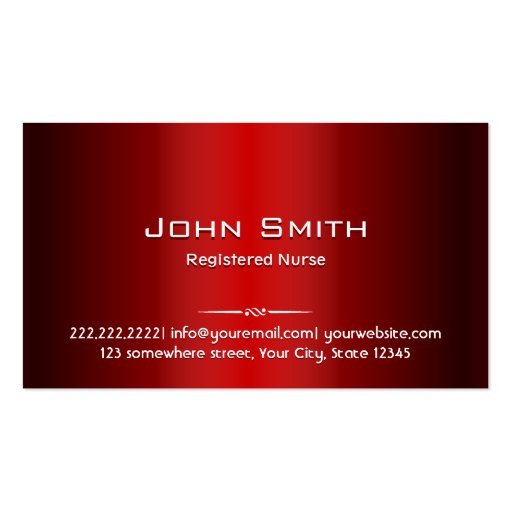 Professional Red Metal Nurse Business Card (front side)