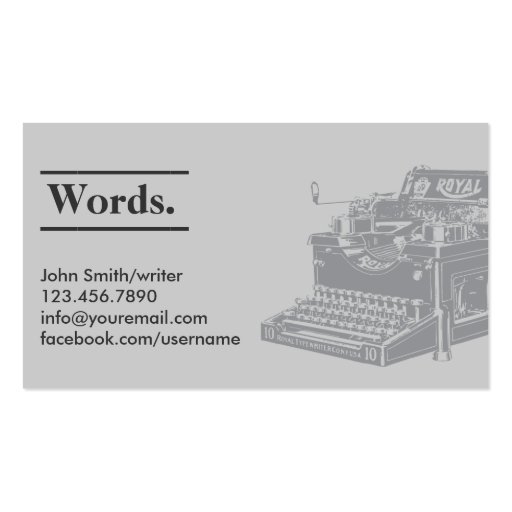 Professional Retro Typewriter Writer Business Card (front side)