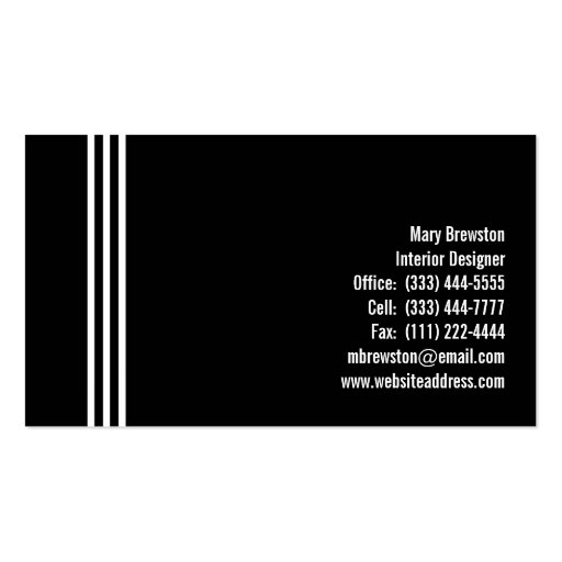 Professional Stripes Business Cards in Sleek Black (back side)