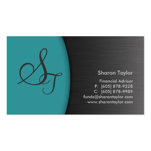 Professional Teal Metal Business Card Financial (front side)