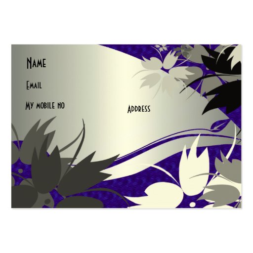 Profile Business Card Black Silver Blue Floral (back side)