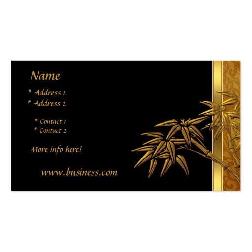 Profile Card Asian Black Gold Bamboo Business Cards (back side)