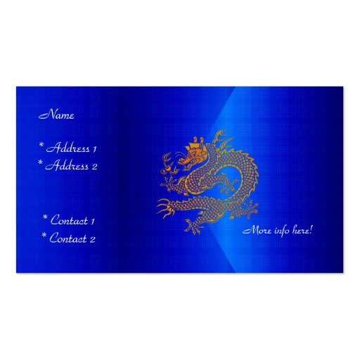 Profile Card Business Blue Gold Dragon 2 Business Card (back side)