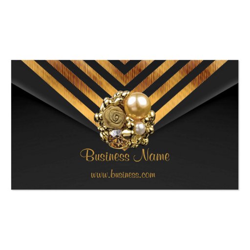 Profile Card Business Gold Jewel Black Velvet Stri Business Card (front side)