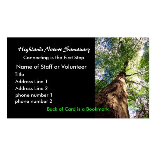 profile card, Highlands Nature Sanctuary Business Card Template