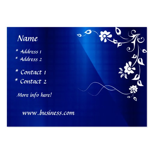 Profile Card Royal Blue Floral Delight Design Business Card Templates (back side)