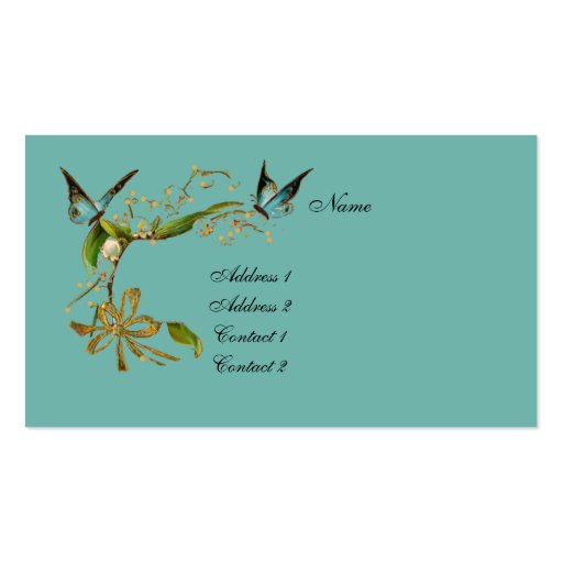 Profile Card Vintage Butterflies Teal Business Card Templates (back side)