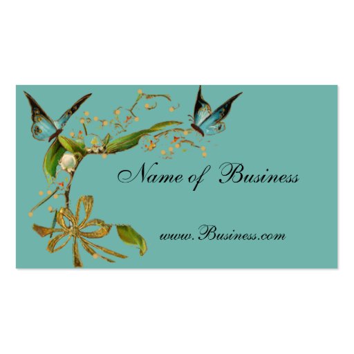 Profile Card Vintage Butterflies Teal Business Card Templates (front side)