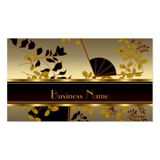 Profile Card Vintage Floral Gold Black Asian Business Card Template