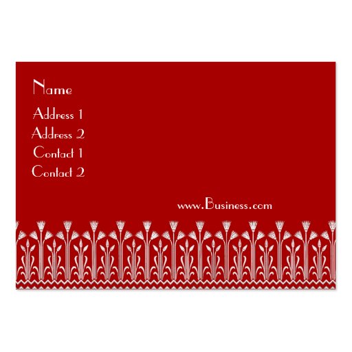 Profile Card Vintage Victorian Pattern Red White Business Card Templates (back side)