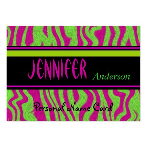 Profile Personal Name Card Lime Green Pink Swirl Business Cards (front side)
