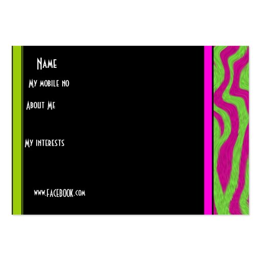 Profile Personal Name Card Lime Green Pink Swirl Business Cards (back side)