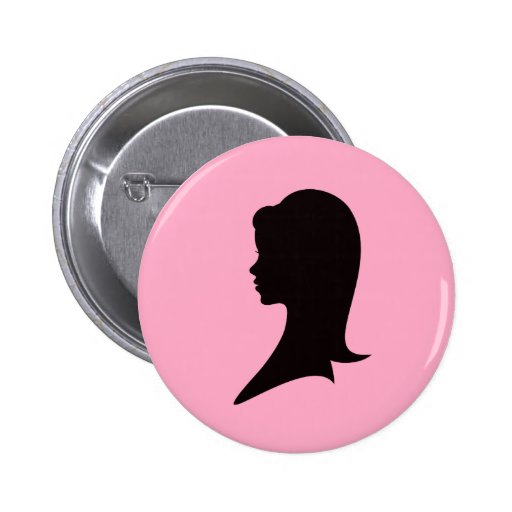 Profile Silhouette Of A Woman With Long Hair Badge Pins Zazzle 