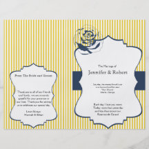 Programa amarillo azul moderno del boda de la raya tarjeton