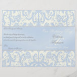 Programa azul y de marfil del boda del damasco flyer personalizado