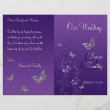 Programa floral del boda de la mariposa gris púrpu tarjetas informativas