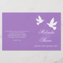 Programa púrpura del boda de la cinta de dos palom flyer personalizado