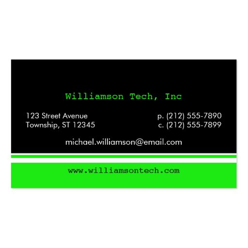 Programmer Green 1's and 0's Business Cards (back side)