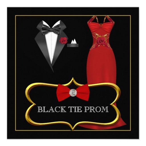 Prom High School Dance Formal Red Black Tie Invites