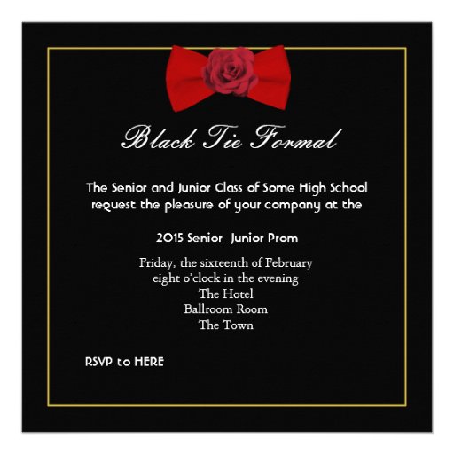 Prom High School Dance Formal Red Black Tie Invites