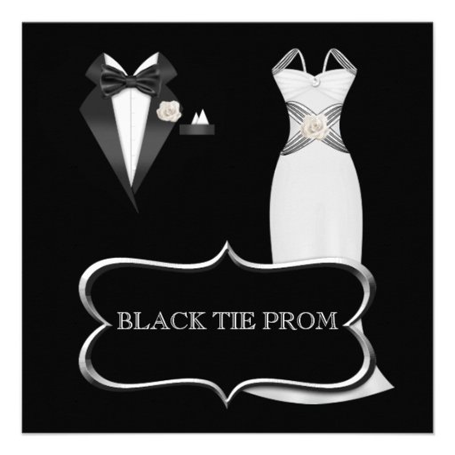 Prom High School Dance Formal White Black Tie Invite