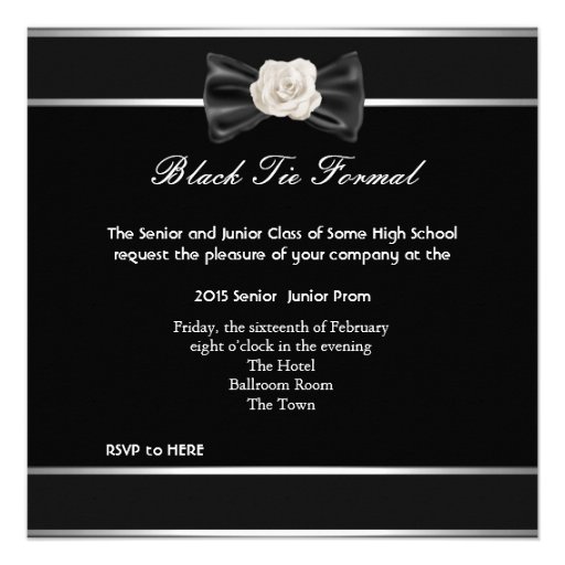 Prom High School Dance Formal White Black Tie Invite