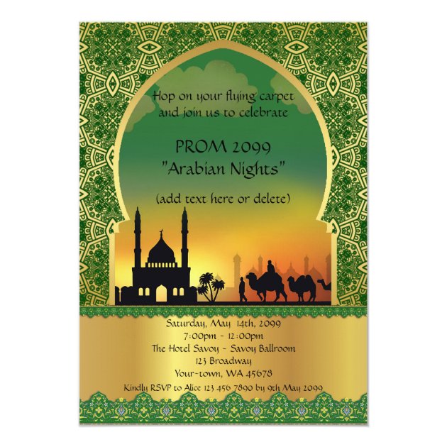 Prom Senior-Junior, Arabian style, green gold Card