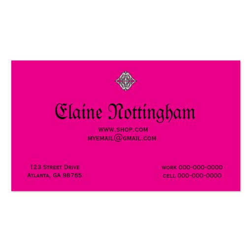 Prominent Pink Damask with Decorative Frame Business Card Template (back side)