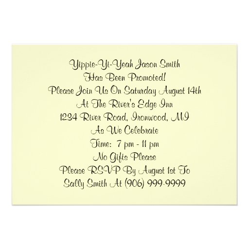 Promotion @ Work Party Yippie Yi Yeah Invitation