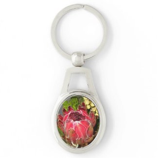 Protea Bouquet Silver-Colored Oval Metal Keychain