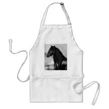 Proud Friesian black stallion horse Aprons