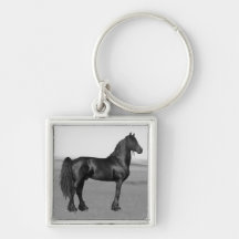 Proud Friesian black stallion horse Key Chains
