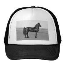 Proud Friesian black stallion horse Mesh Hats