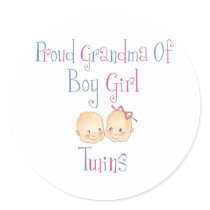 Proud Grandma of Boy Girl Twins Round Sticker