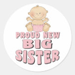 Proud New Big Sister Girl Round Sticker