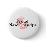 Proud New Grandpa Baby Girl Footprints Pinback Button