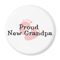 Proud New Grandpa Baby Girl Footprints Refrigerator Magnets