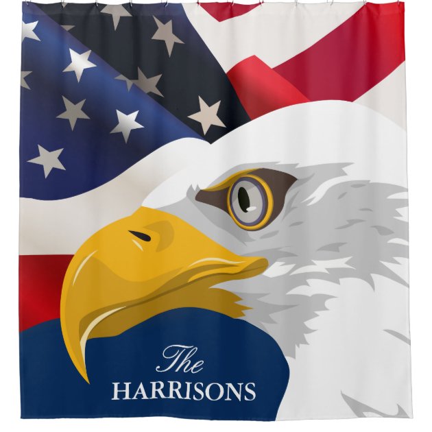Proud Patriotic American Flag with Bald Eagle Shower Curtain-1