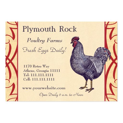 Proud Plymouth Rock Rooster Poultry Farm Business Card Template (front side)