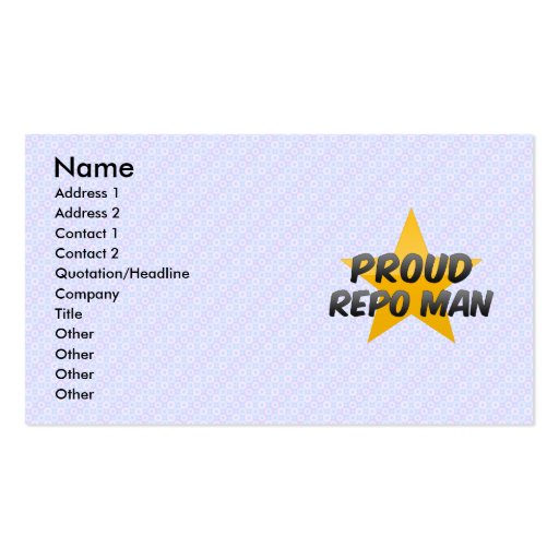 Proud Repo Man Business Card Template (front side)