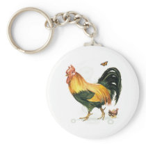 Proud Rooster with hen and chickens. Key Chain