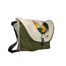 Proud Rooster with hen and chickens. Messenger Bags
