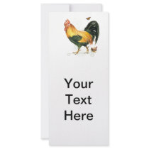 Proud Rooster with hen and chickens. Rack Card