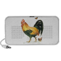 Proud Rooster with hen and chickens. Travelling Speakers
