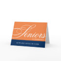 Proud seniors navy orange graduation announcement card
