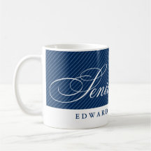 Proud seniors white navy blue stripes class year mugs