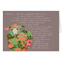 Psalm 23, bright sheep on chocolat background card